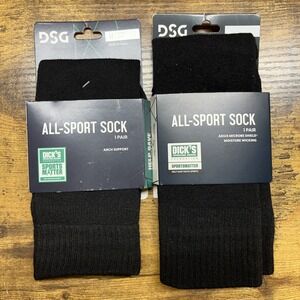All Sport Sock Black Size Medium Shoe Size 4-8 Womens 5-10 DSG 2 Pair
